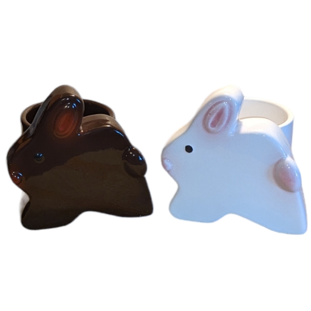 Dark Brown & White Bunny Rabbit Mini Planter or Votive Holder Set of 2